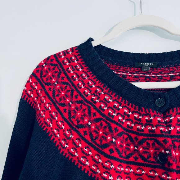 Talbots - Fair Isle Cardigan - Blue & Red - Picture 2 of 8